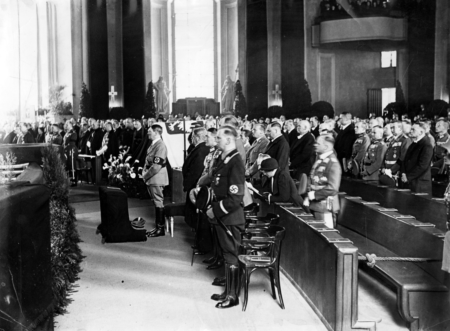 Adolf Hitler at the memorial service of the Polish First Marshal Jozef Pilsudski in Berlin